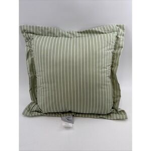 Vtg. Laura Ashley 16" Accent Pillow, Green White Stripe Decorative Throw Cushion